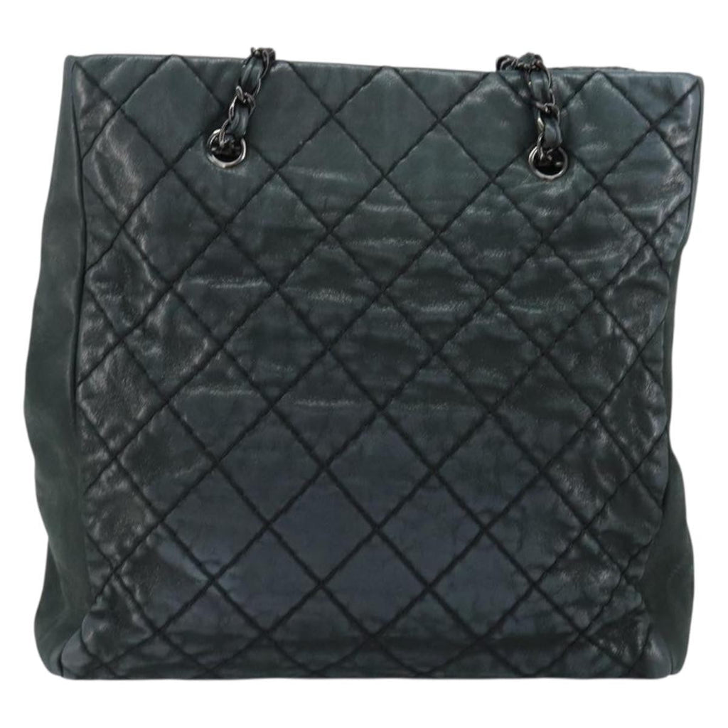 Chanel Cc Charm Tote Quilted Iridescent Calfskin Green Leather Tote Bag Bag
