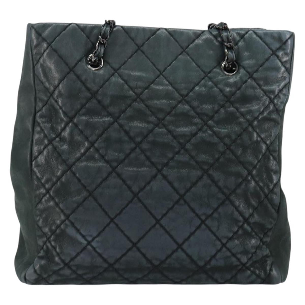 Chanel Cc Charm Tote Quilted Iridescent Calfskin Green Leather Tote Bag Bag