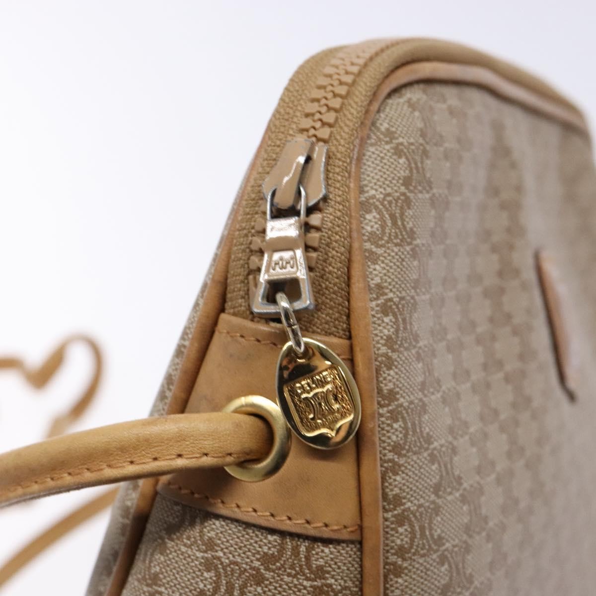 Celine Vintage Macadam Shoulder Bag Canvas And Leather Beige Canvas Shoulder Bag Bag