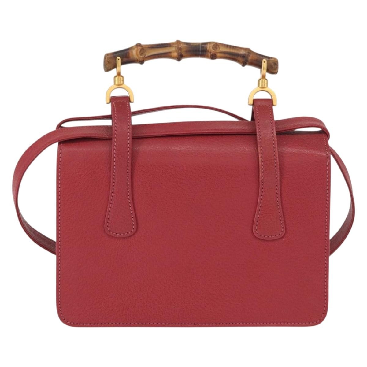 Gucci Vintage Bamboo Handle Bag Leather Red Leather Handbag (Pre-Owned)