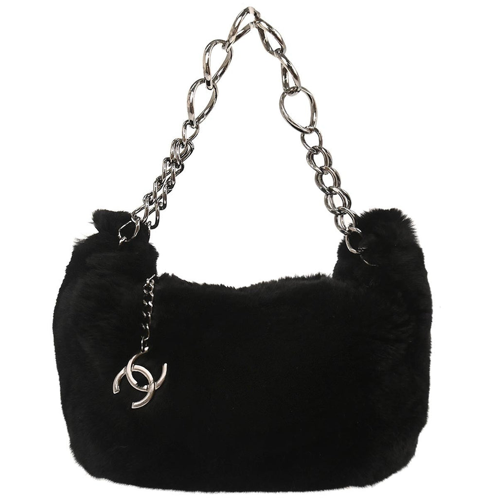 Chanel Chain Hobo Lapin Fur Black Fur Handbag