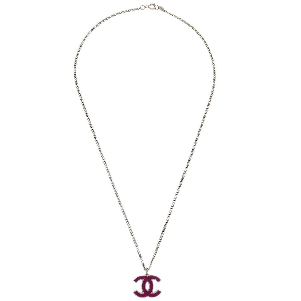 Chanel Cc Logo Pendant Necklace Metal Silver Silver_Plated Jewelry