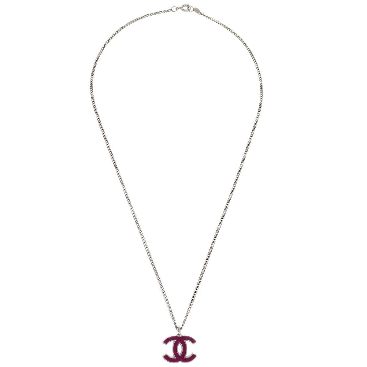Chanel Cc Logo Pendant Necklace Metal Silver Silver_Plated Jewelry