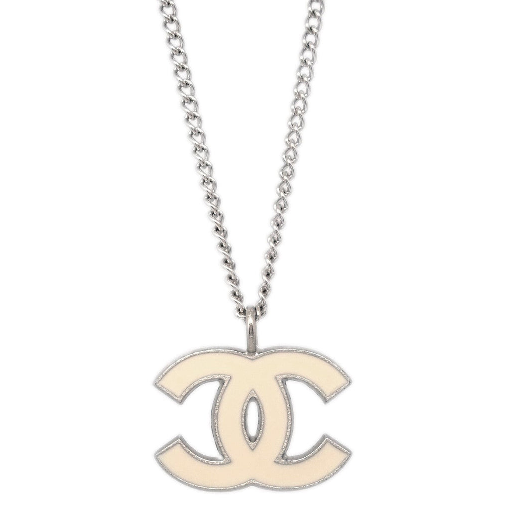 Chanel Cc Logo Pendant Necklace Metal Silver Silver_Plated Necklace Jewelry