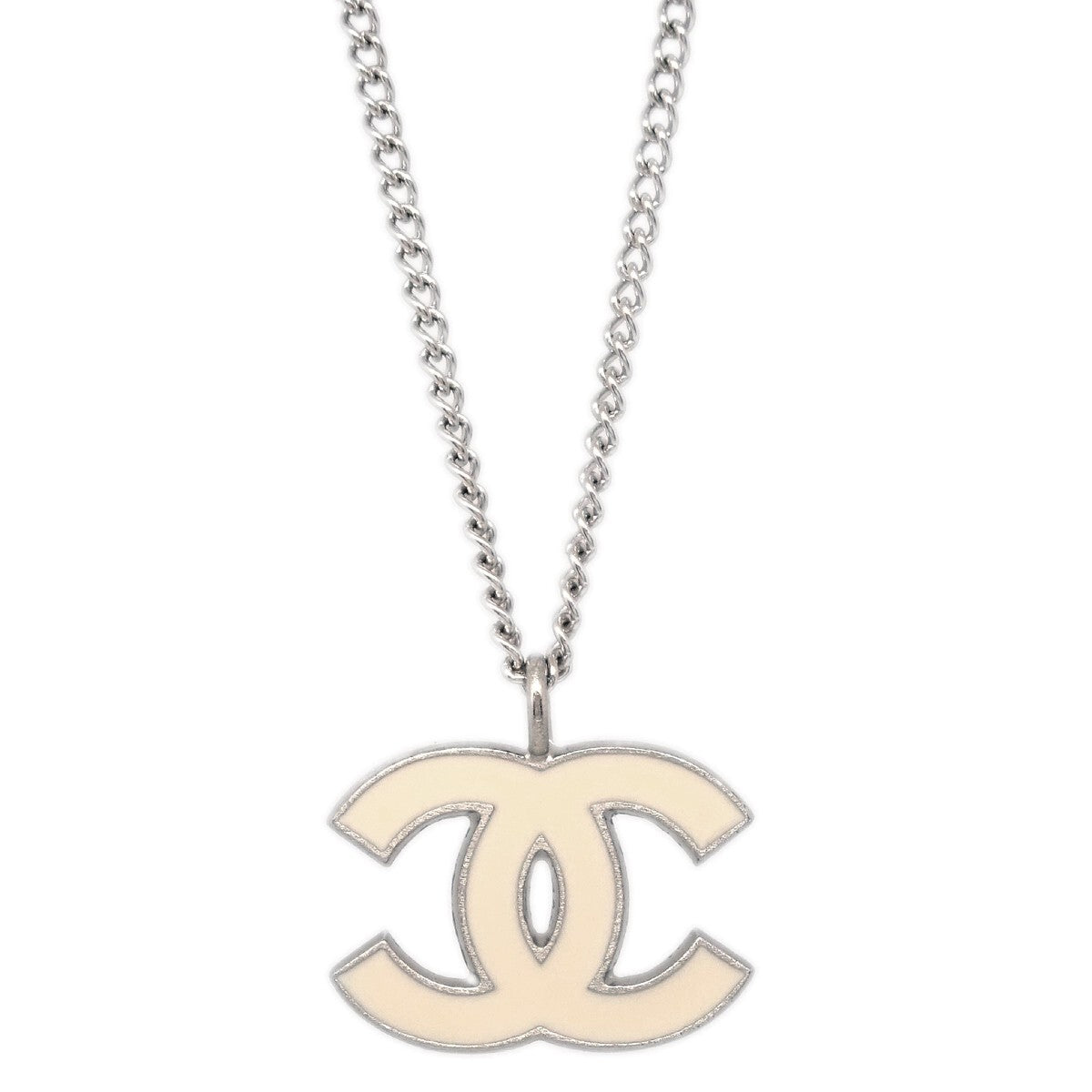 Chanel Cc Logo Pendant Necklace Metal Silver Silver_Plated Necklace Jewelry