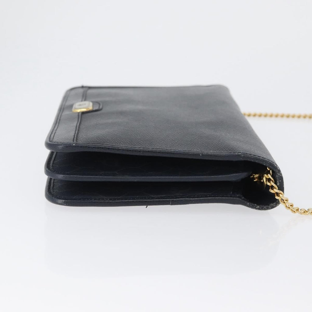 Christian Dior Vintage Chain Flap Shoulder Bag Leather Navy Leather Shoulder Bag Bag (Pre-Owned)