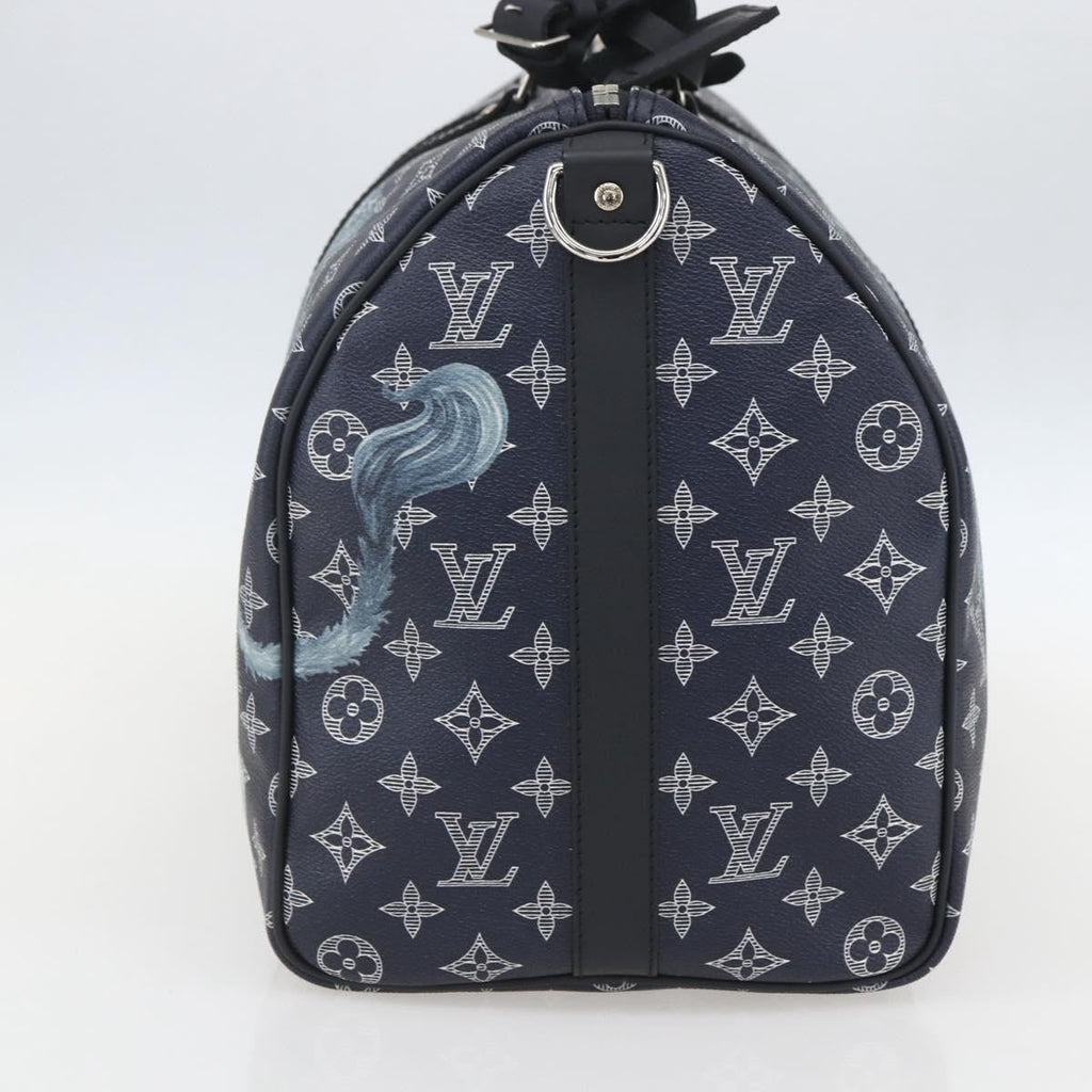 Louis Vuitton Keepall Bandouliere Bag Limited Edition Chapman Savane Monogram Canvas Navy Canvas Travel Bag