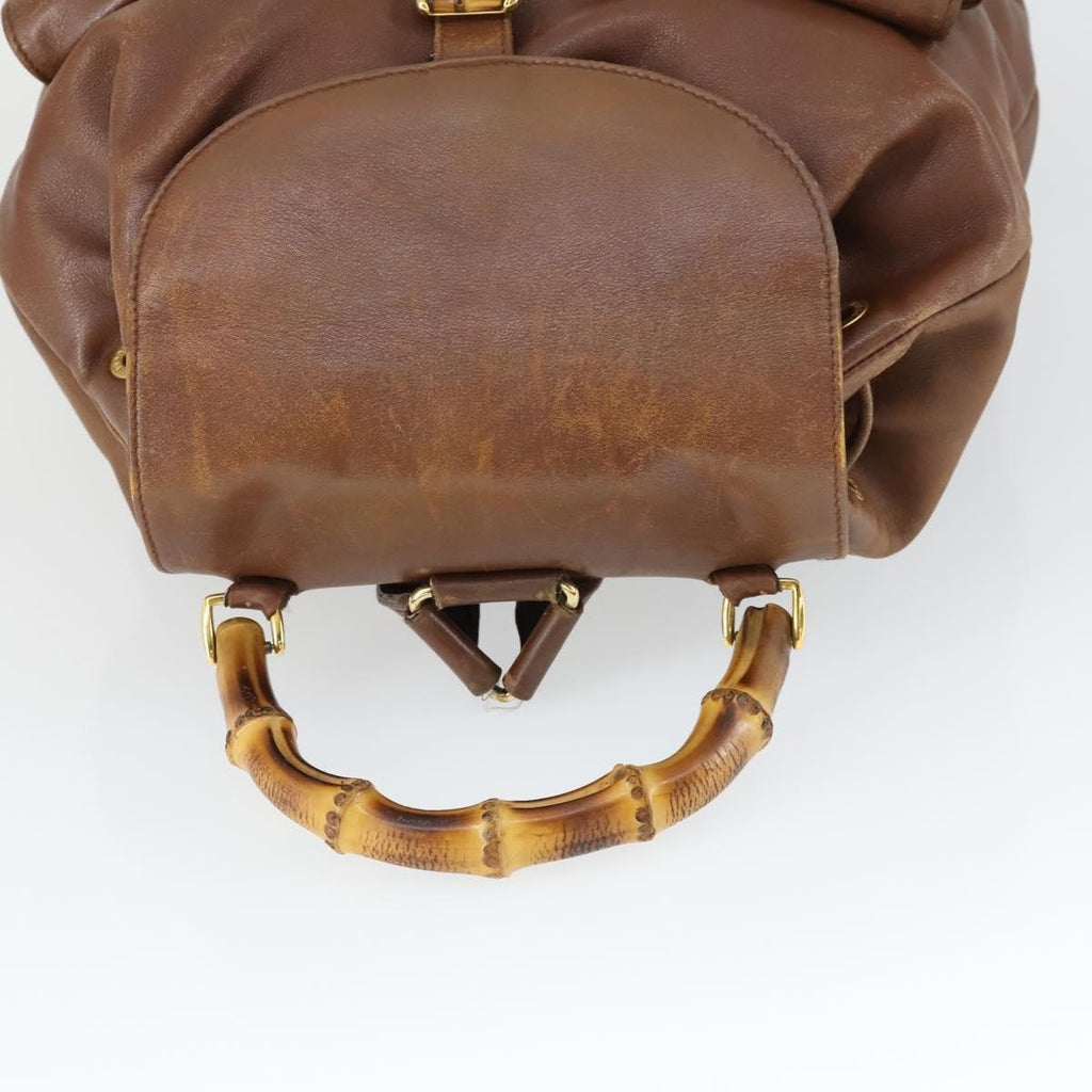 Gucci Vintage Bamboo Backpack Leather Brown Leather Backpack Bag (Pre-Owned)