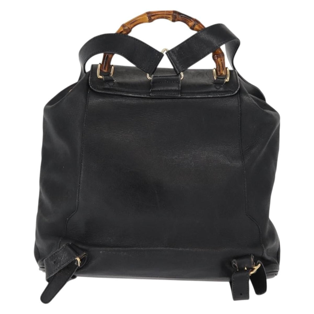 Gucci Vintage Bamboo Backpack Leather Black Leather Backpack Bag (Pre-Owned)