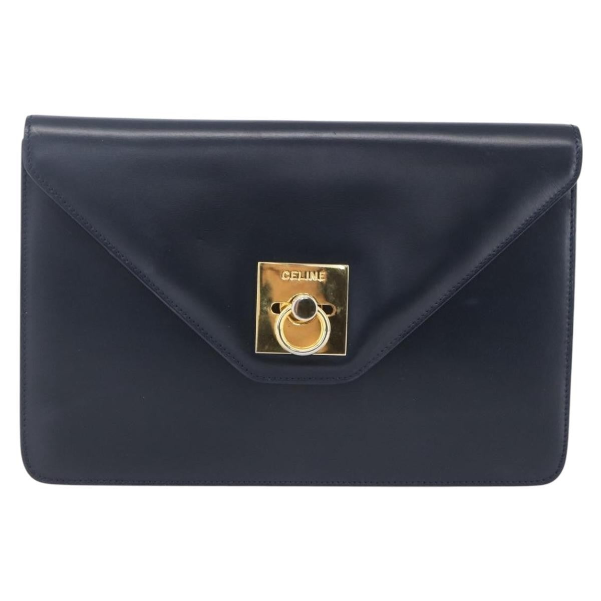 Celine Clutch Bag Leather Navy Leather Clutche & Pouche Bag