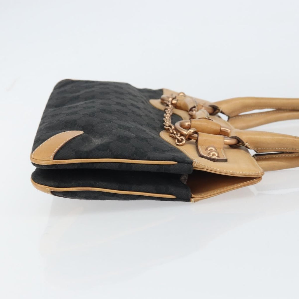 Gucci Horsebit Bracket Tote Gg Canvas Black Canvas Tote Bag Bag (Pre-Owned)