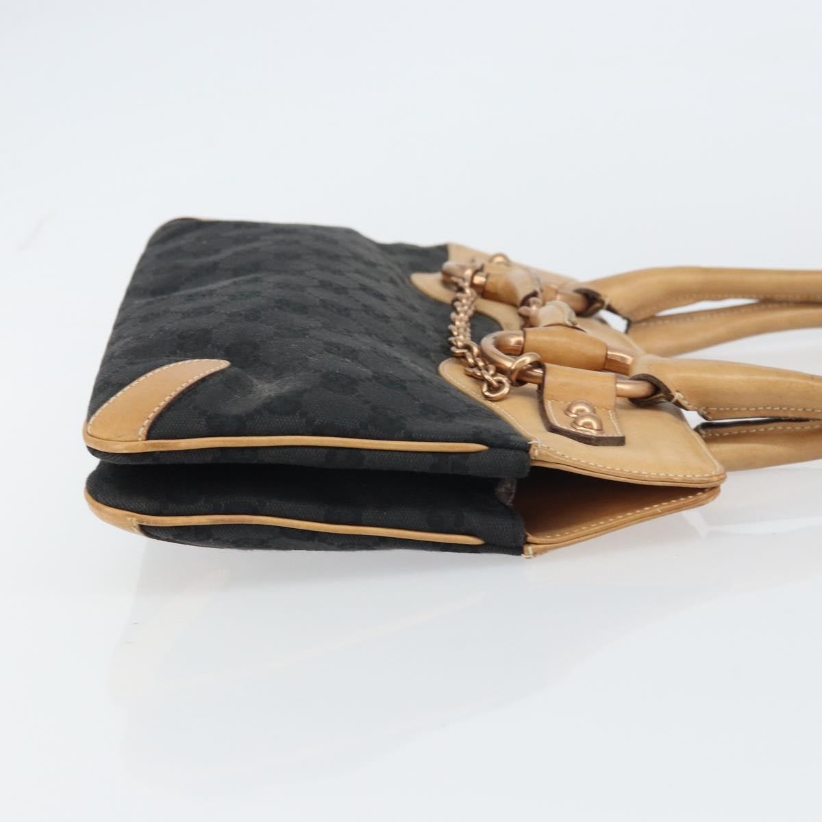 Gucci Horsebit Bracket Tote Gg Canvas Black Canvas Tote Bag Bag (Pre-Owned)