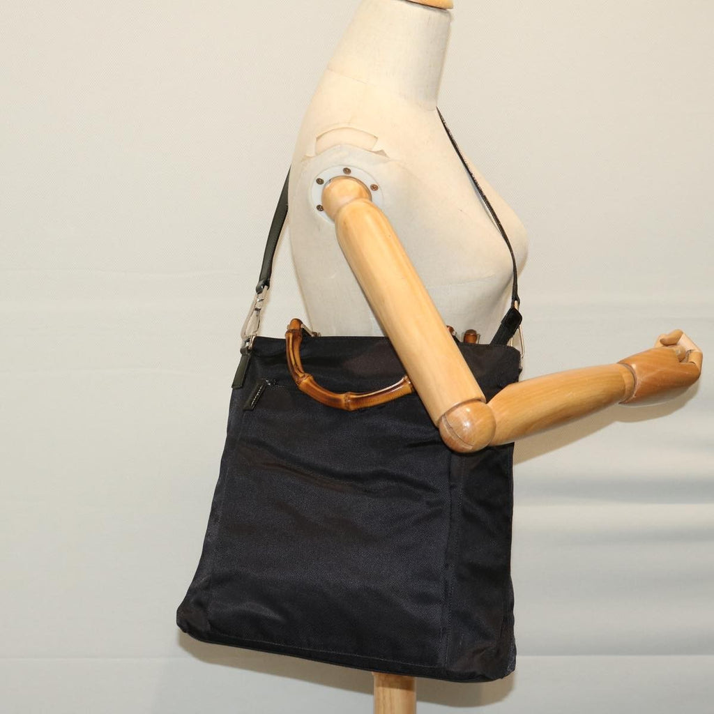 Gucci Vintage Bamboo Handle Bag Nylon Black Nylon Tote Bag Bag (Pre-Owned)