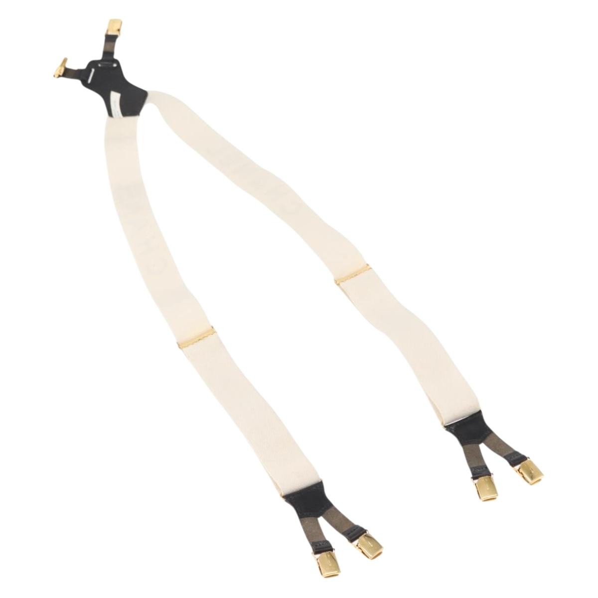 Chanel Logo Suspenders Canvas White Canvas Belts Accessory
