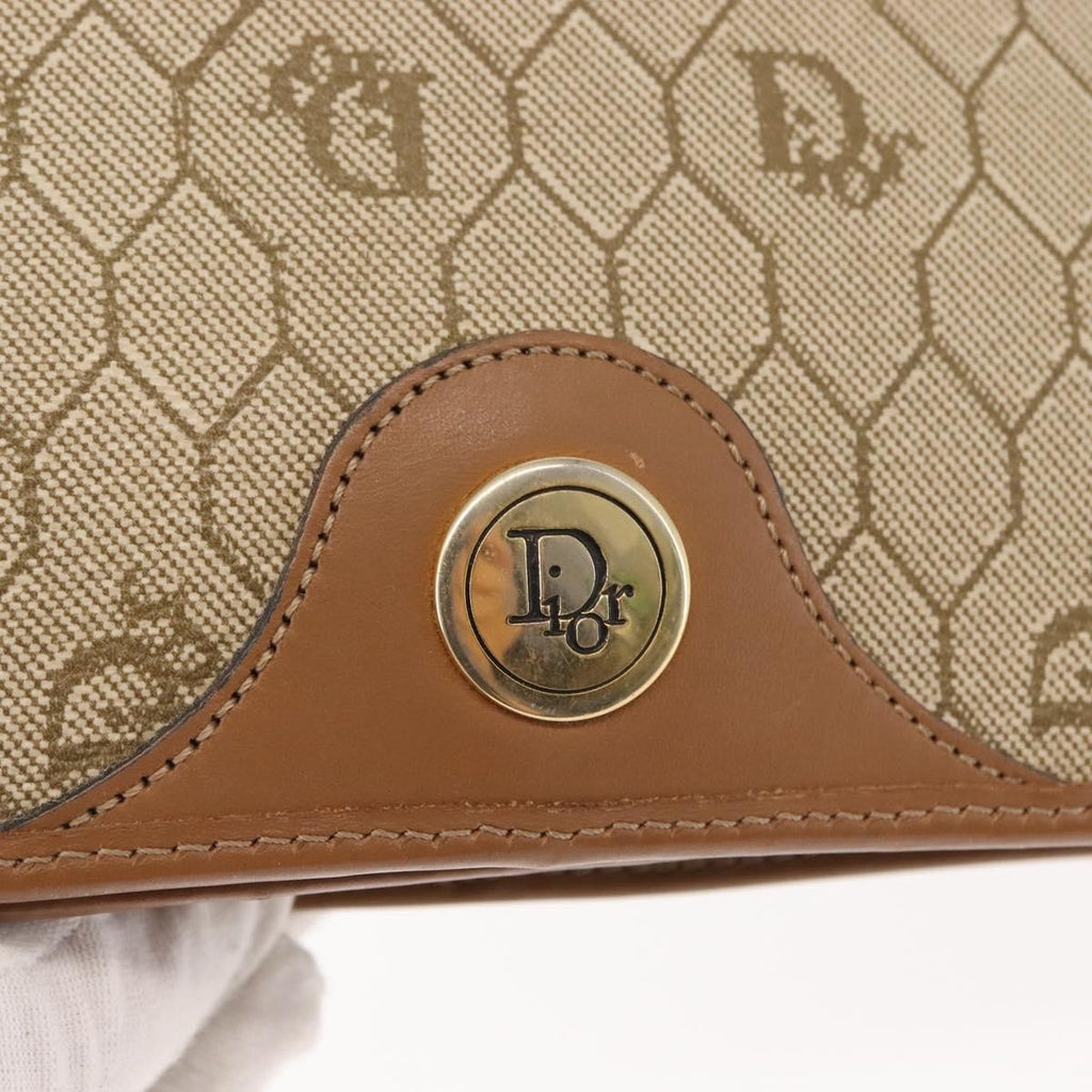 Christian Dior Vintage Honeycomb Chain Canvas Beige Canvas Shoulder Bag Bag (Pre-Owned)
