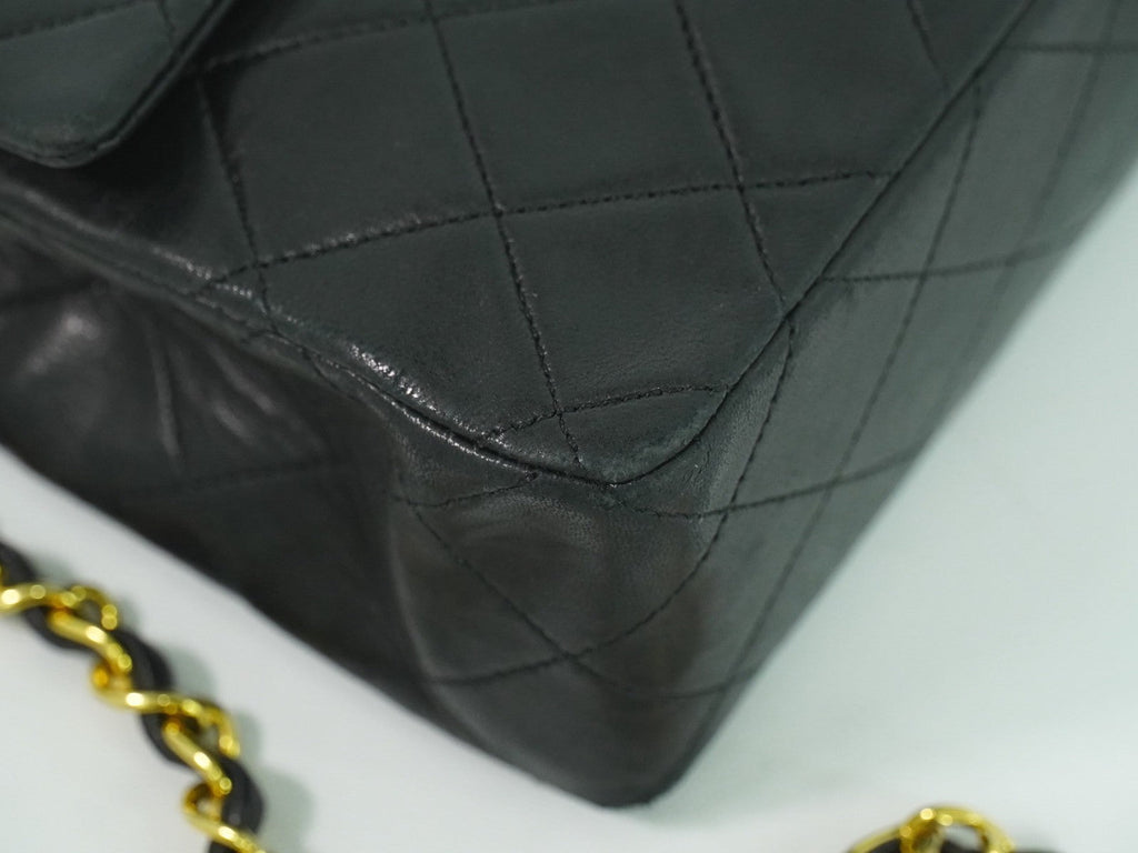 Chanel Vintage Square Classic Single Flap Bag Quilted Leather Black Leather Handbag