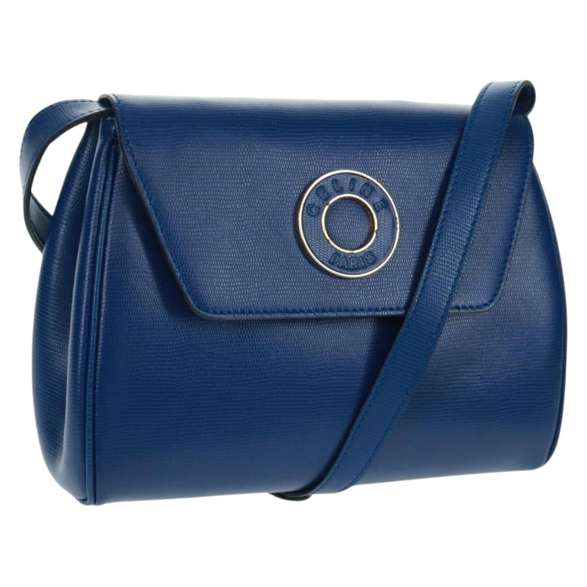 Celine Vintage Circle Logo Crossbody Bag Leather Blue Leather Shoulder Bag Bag