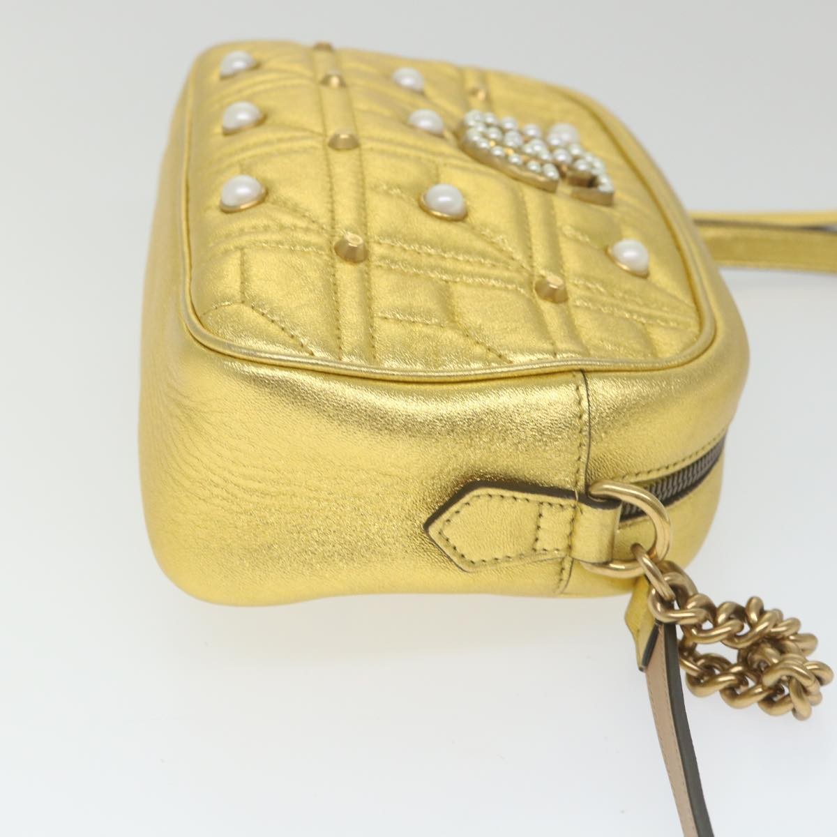 Gucci Gg Marmont Shoulder Bag Leather Gold Leather Shoulder Bag Bag (Pre-Owned)