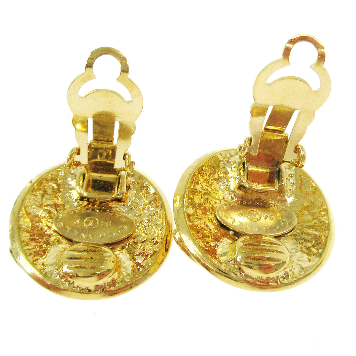 Chanel Vintage Round Cc Clip-On Earrings Metal Gold Gold_Plated Earrings Jewelry