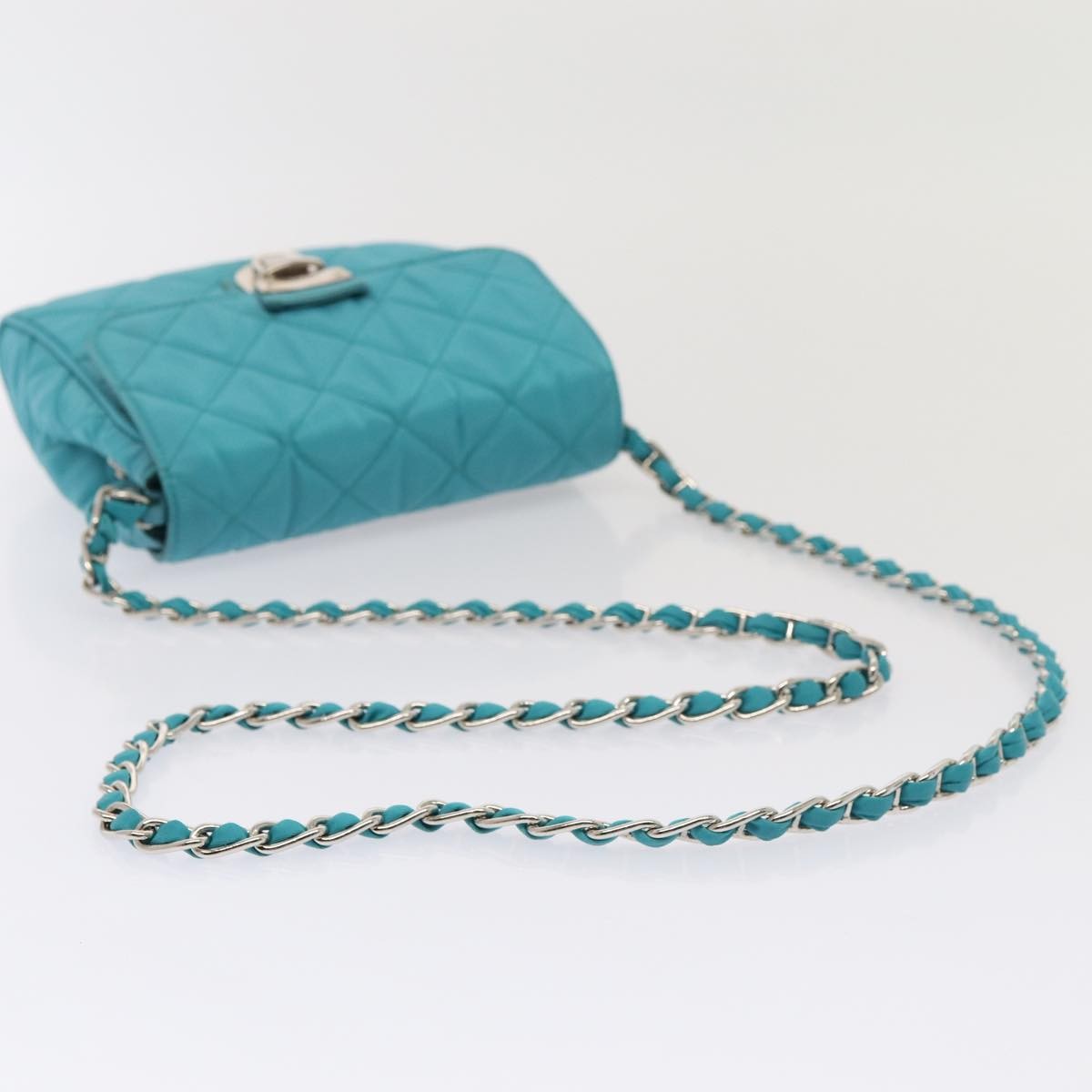 Prada Pushlock Chain Flap Bag Quilted Tessuto Turquoise Nylon Shoulder Bag Bag