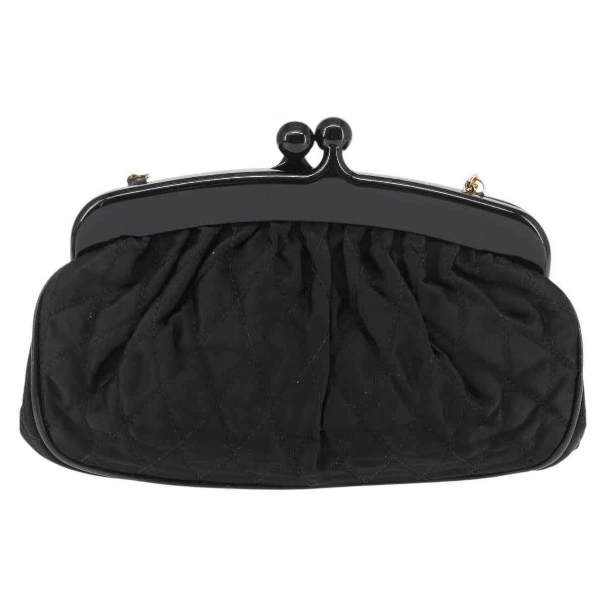 Chanel Chain Clutch Canvas And Leather Black Satin Shoulder Bag Bag