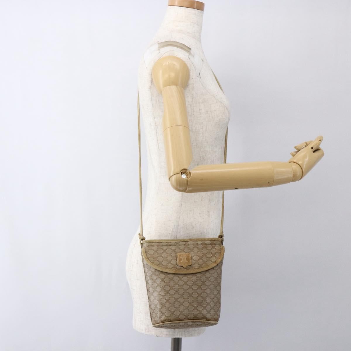 Celine Vintage Macadam Shoulder Bag Canvas Beige Canvas Shoulder Bag Bag