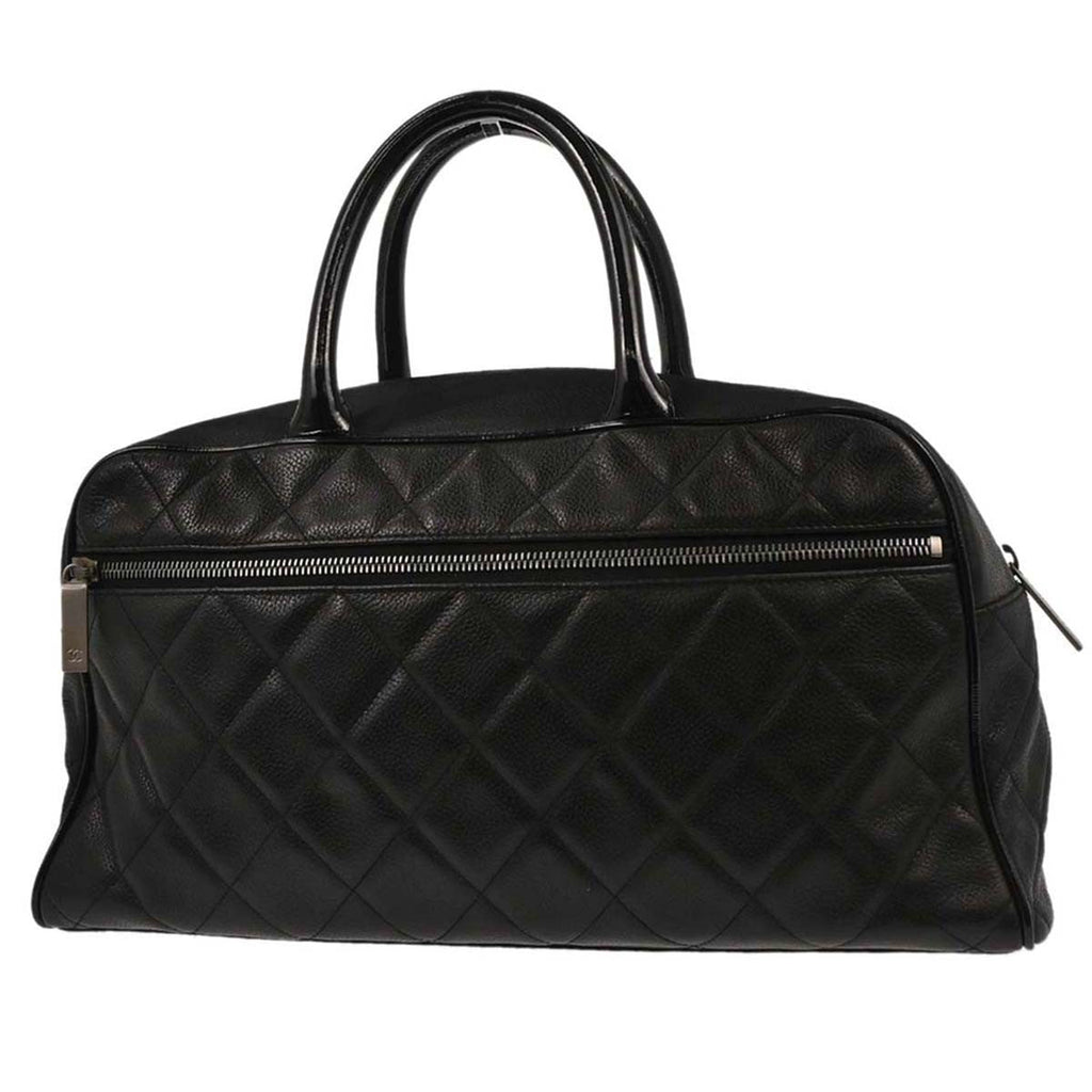 Chanel Embossed Logo Bowler Bag Quilted Caviar Black Leather Travel Bag Bag