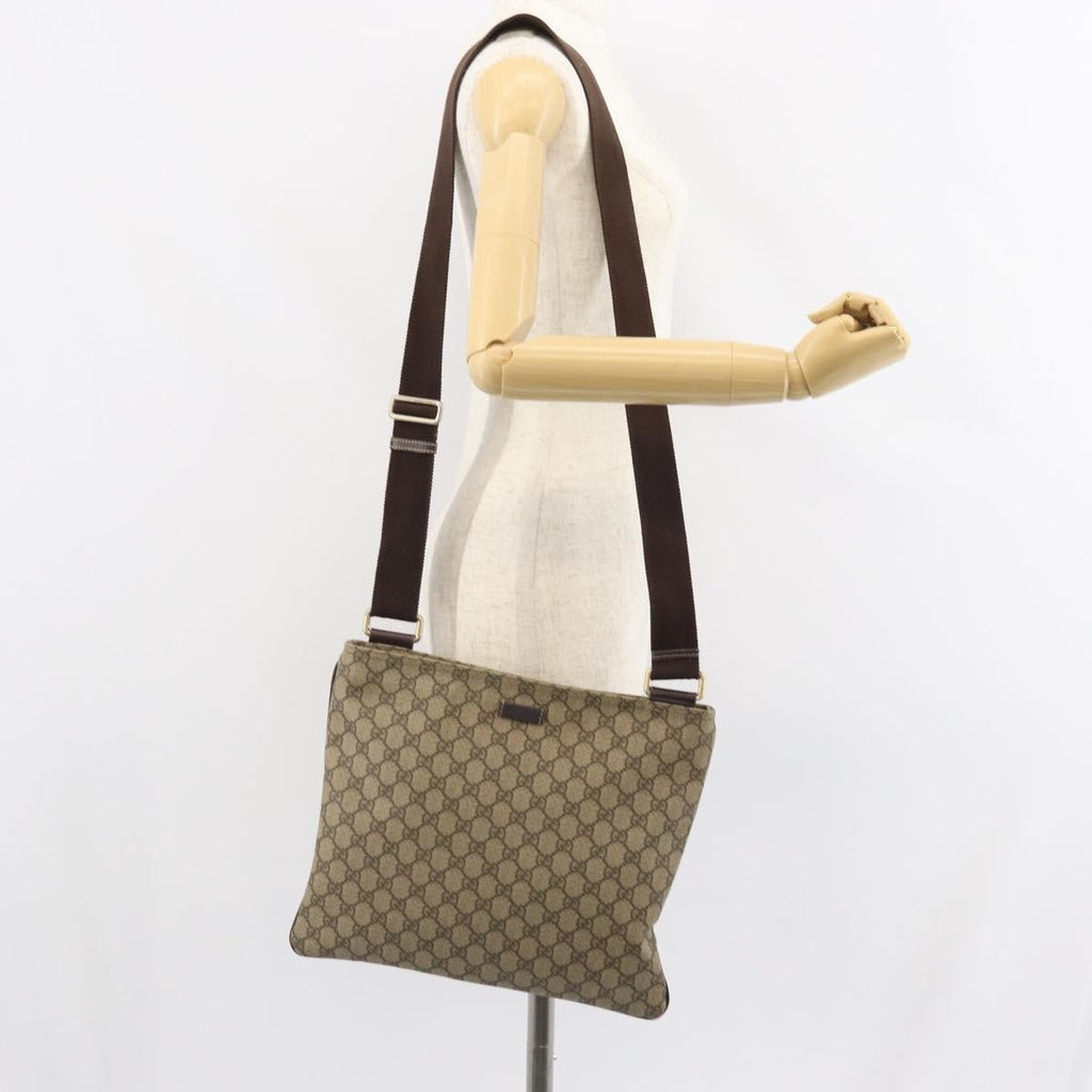 Gucci Zip Top Messenger Bag Gg Coated Canvas Beige Pvc Shoulder Bag Bag (Pre-Owned)
