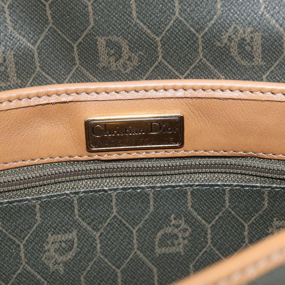 Christian Dior Vintage Honeycomb Flap Crossbody Bag Canvas And Leather Khaki Canvas Shoulder Bag Bag (Pre-Owned)