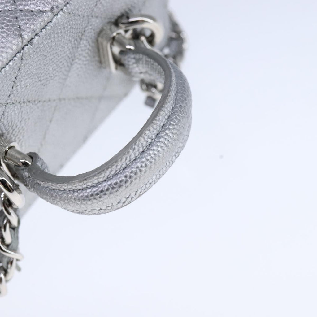 Chanel Classic Vanity Case With Chain Quilted Caviar Silver Leather Shoulder Bag Bag