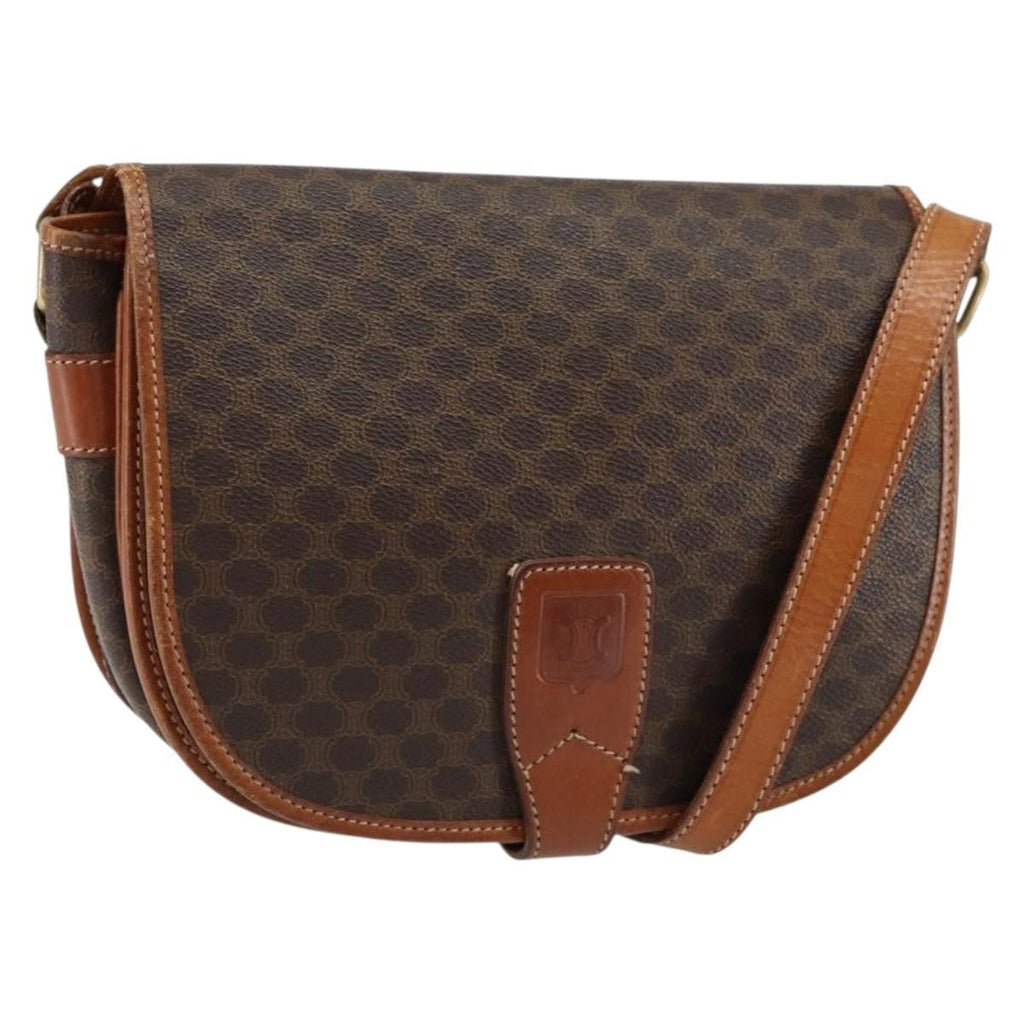 Celine Vintage Macadam Shoulder Bag Canvas And Leather Brown Canvas Shoulder Bag Bag