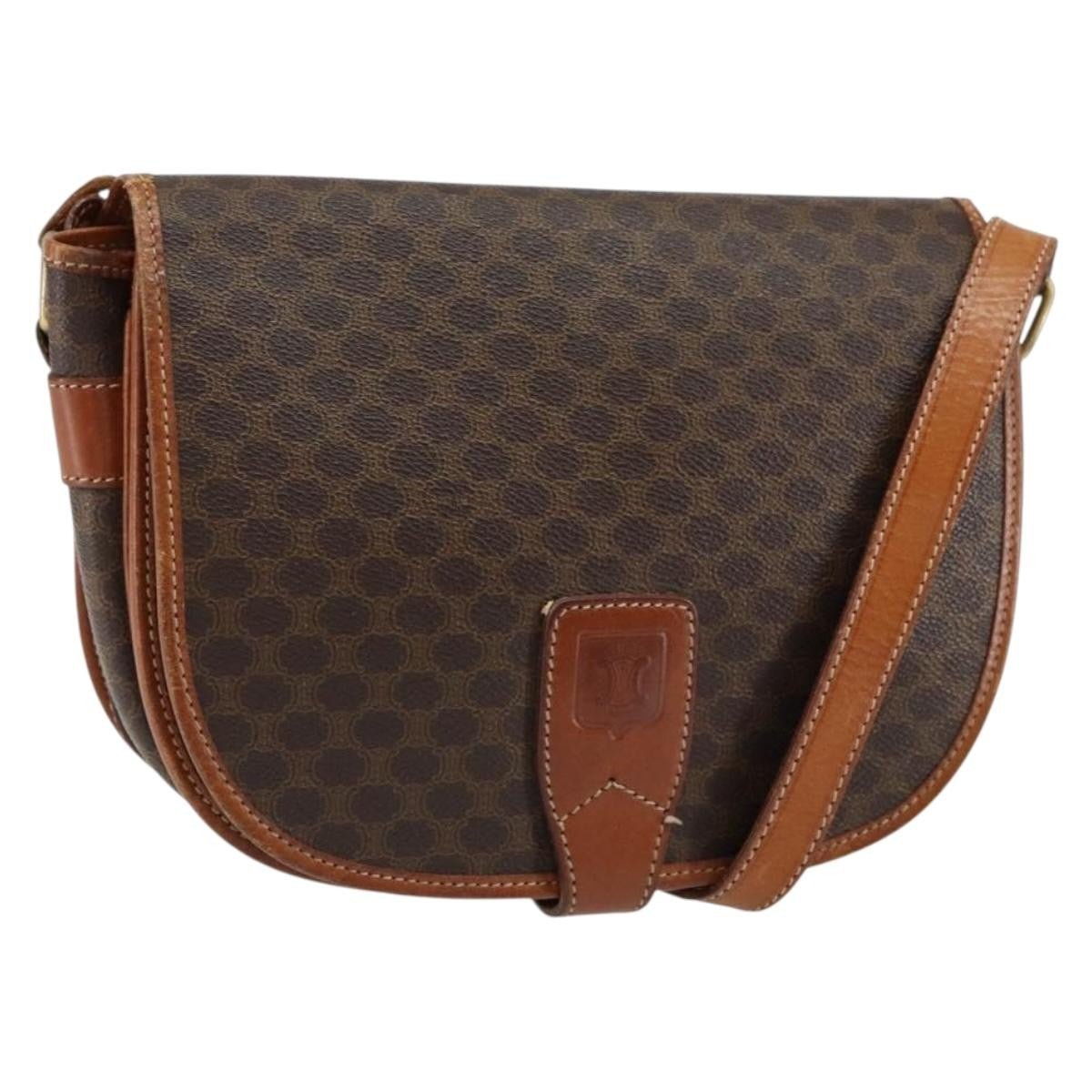 Celine Vintage Macadam Shoulder Bag Canvas And Leather Brown Canvas Shoulder Bag Bag