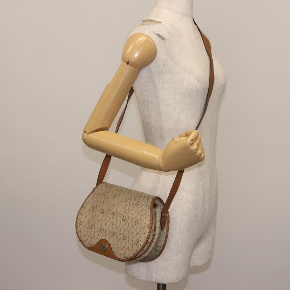 Christian Dior Vintage Honeycomb Flap Crossbody Bag Coated Canvas Beige Canvas Bag (Pre-Owned)
