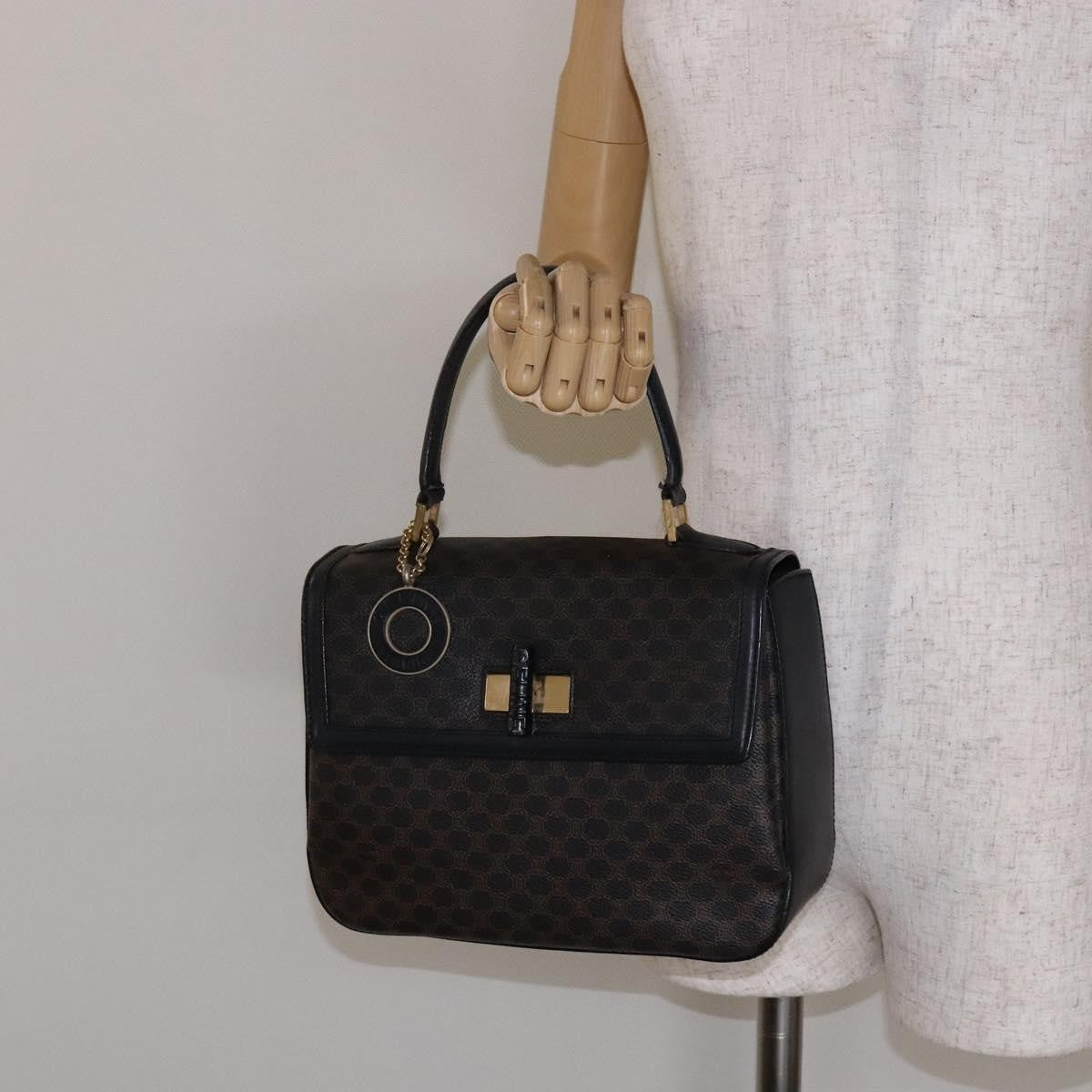 Celine Vintage Convertible Top Handle Bag Macadam Coated Canvas Black Canvas Handbag