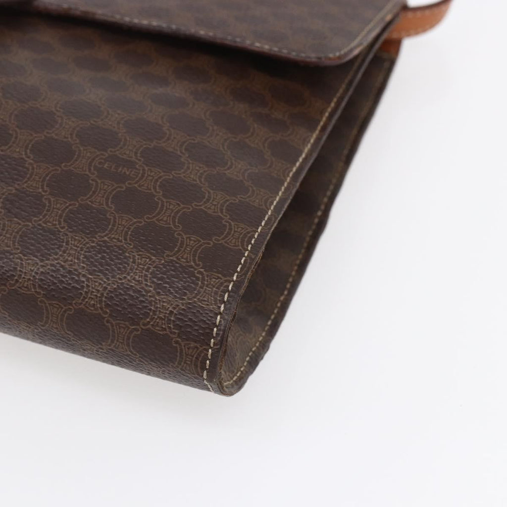 Celine Vintage Macadam Circle Logo Shoulder Bag Canvas And Leather Brown Canvas Shoulder Bag Bag