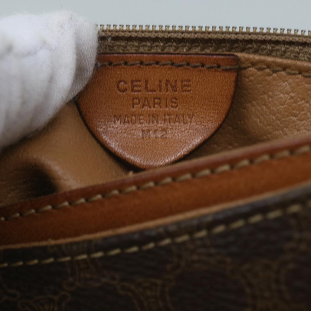 Celine Vintage Macadam Circle Logo Shoulder Bag Canvas And Leather Brown Canvas Shoulder Bag Bag