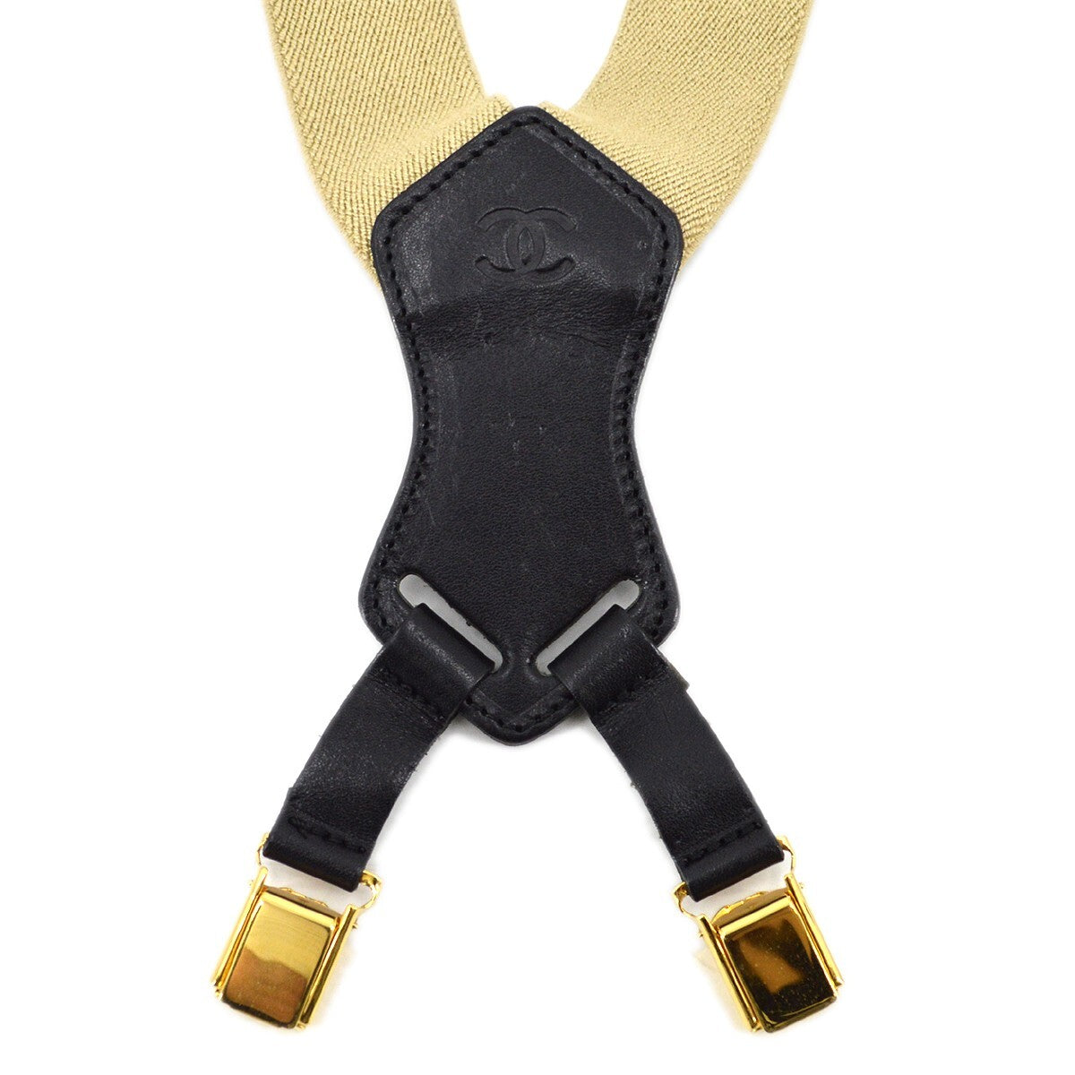 Chanel Logo Suspenders Canvas Beige Canvas Belts Accessory