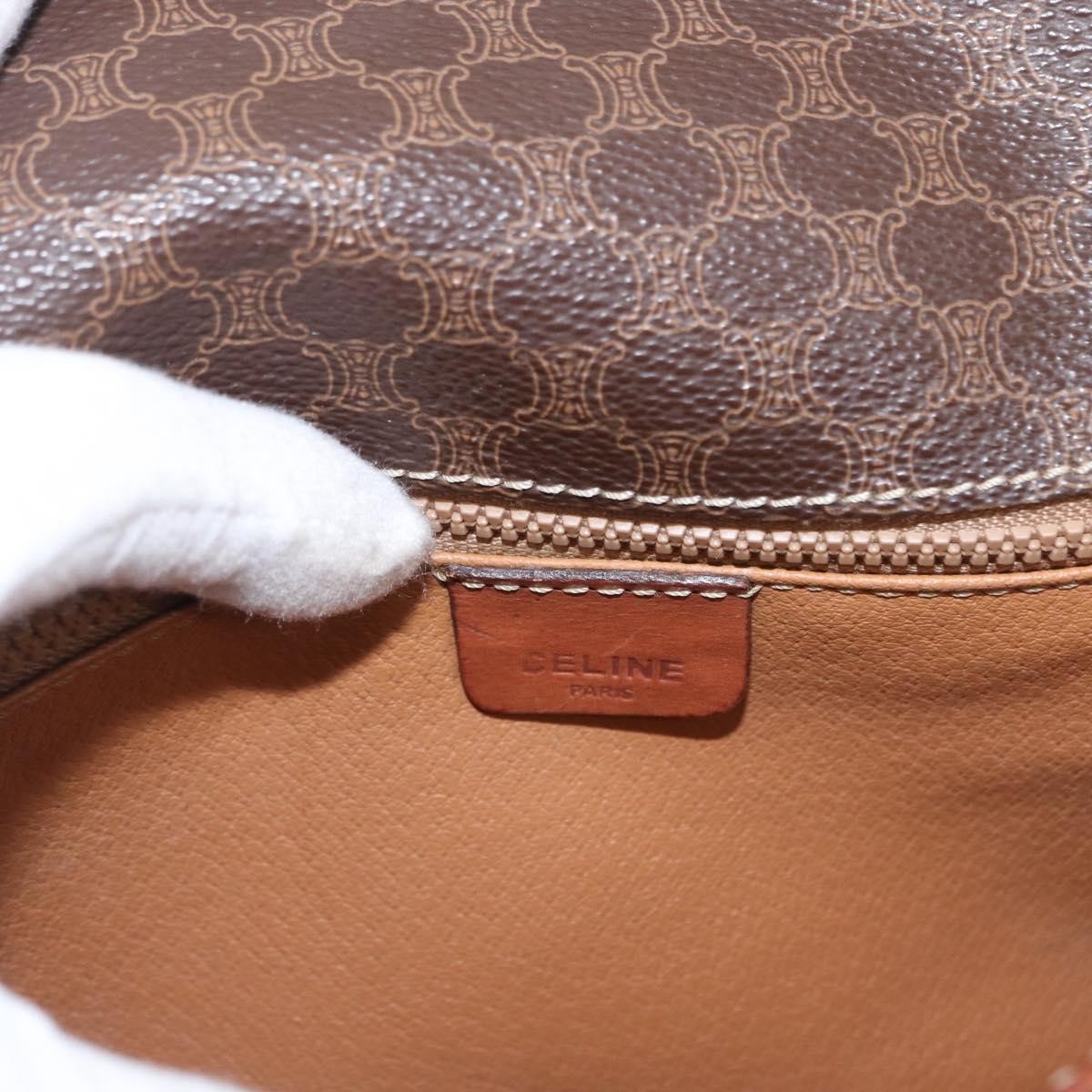 Celine Vintage Macadam Shoulder Bag Canvas Brown Canvas Shoulder Bag Bag