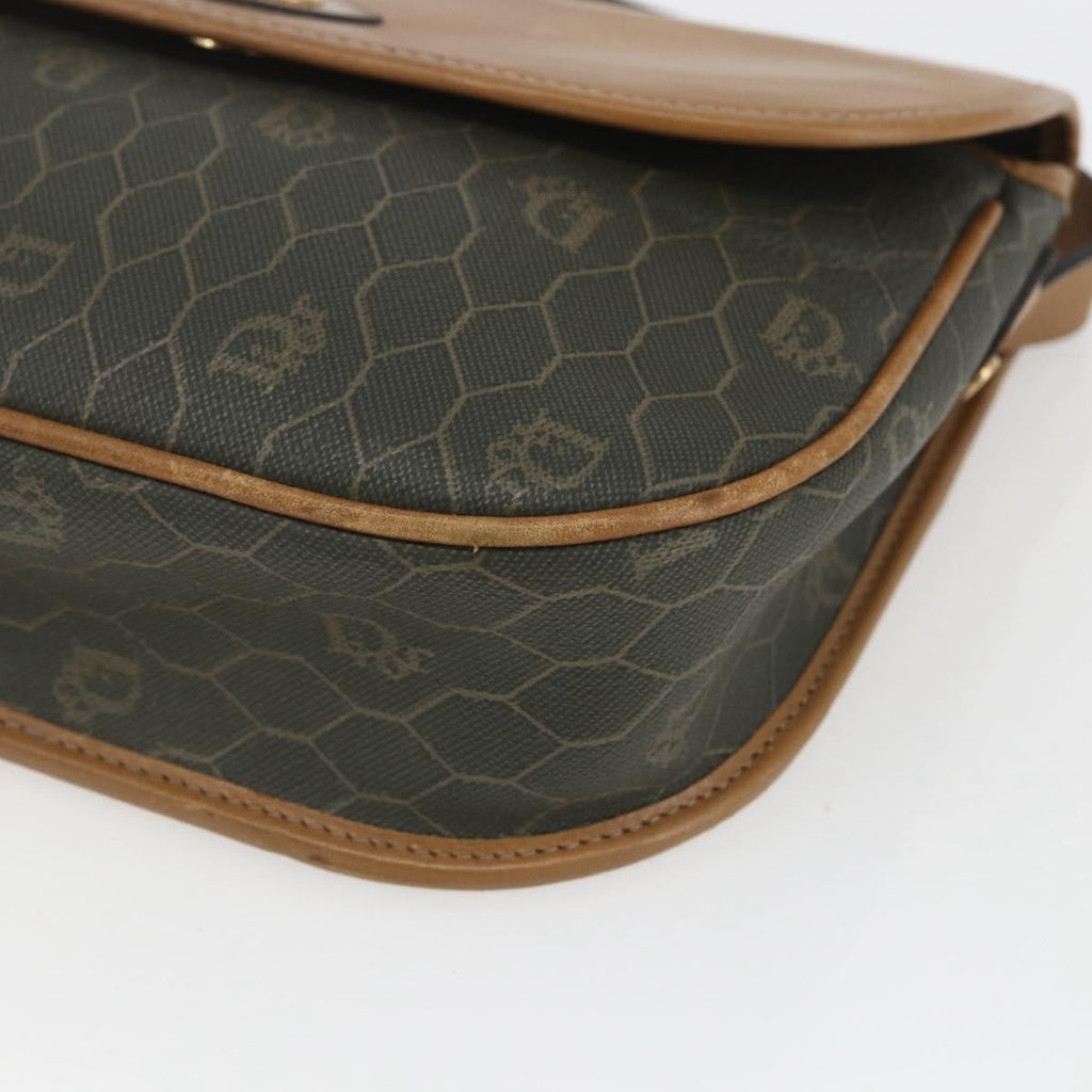 Christian Dior Vintage Honeycomb Flap Crossbody Bag Canvas And Leather Khaki Canvas Shoulder Bag Bag (Pre-Owned)