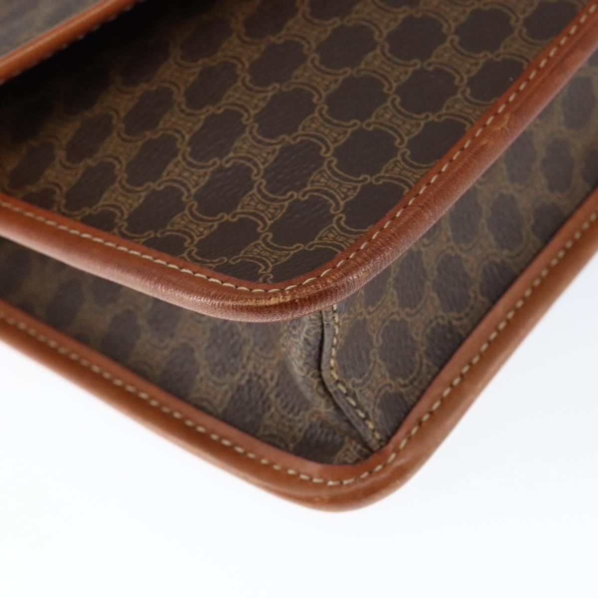 Celine Vintage Macadam Circle Logo Shoulder Bag Canvas And Leather Brown Canvas Shoulder Bag Bag