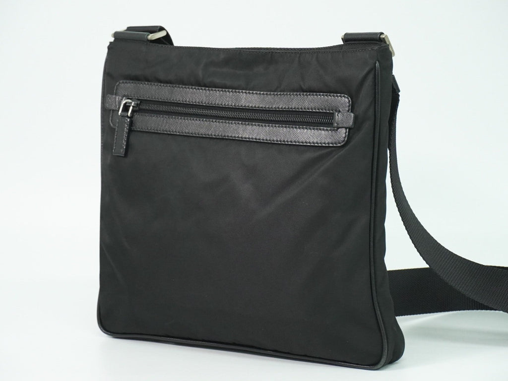 Prada Flat Messenger Bag Tessuto Black Nylon Shoulder Bag Bag