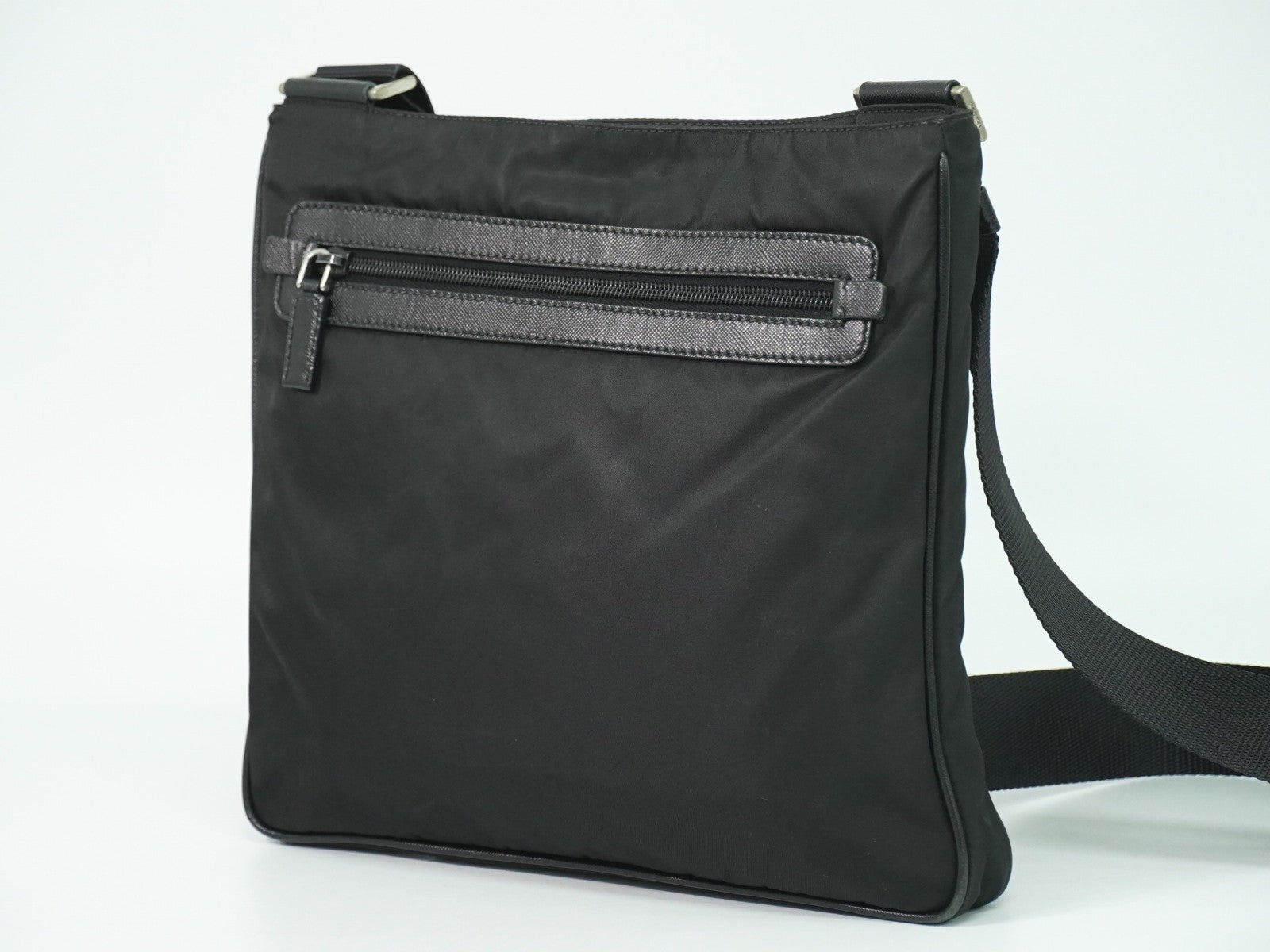 Prada Flat Messenger Bag Tessuto Black Nylon Shoulder Bag Bag