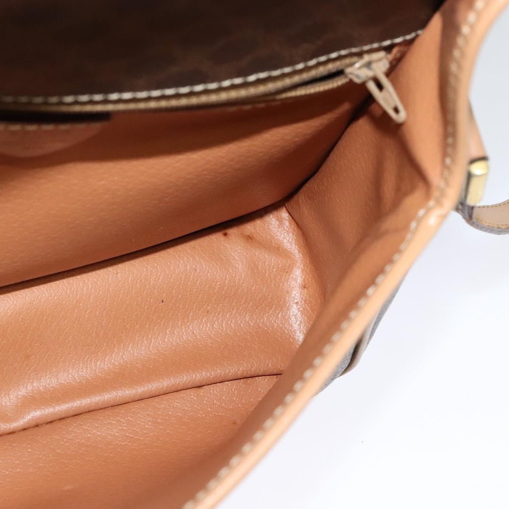 Celine Vintage Macadam Circle Logo Shoulder Bag Canvas And Leather Brown Canvas Shoulder Bag Bag