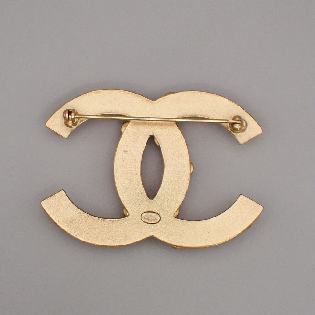 Chanel Cc Logo Brooch Crystal Embellished Metal Gold Gold_Plated Brooch Jewelry
