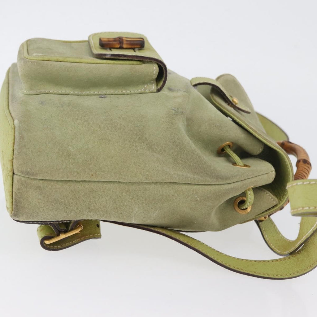 Gucci Gucci Bamboo Backpack Daim Green Suede Backpack Bag (Pre-Owned)