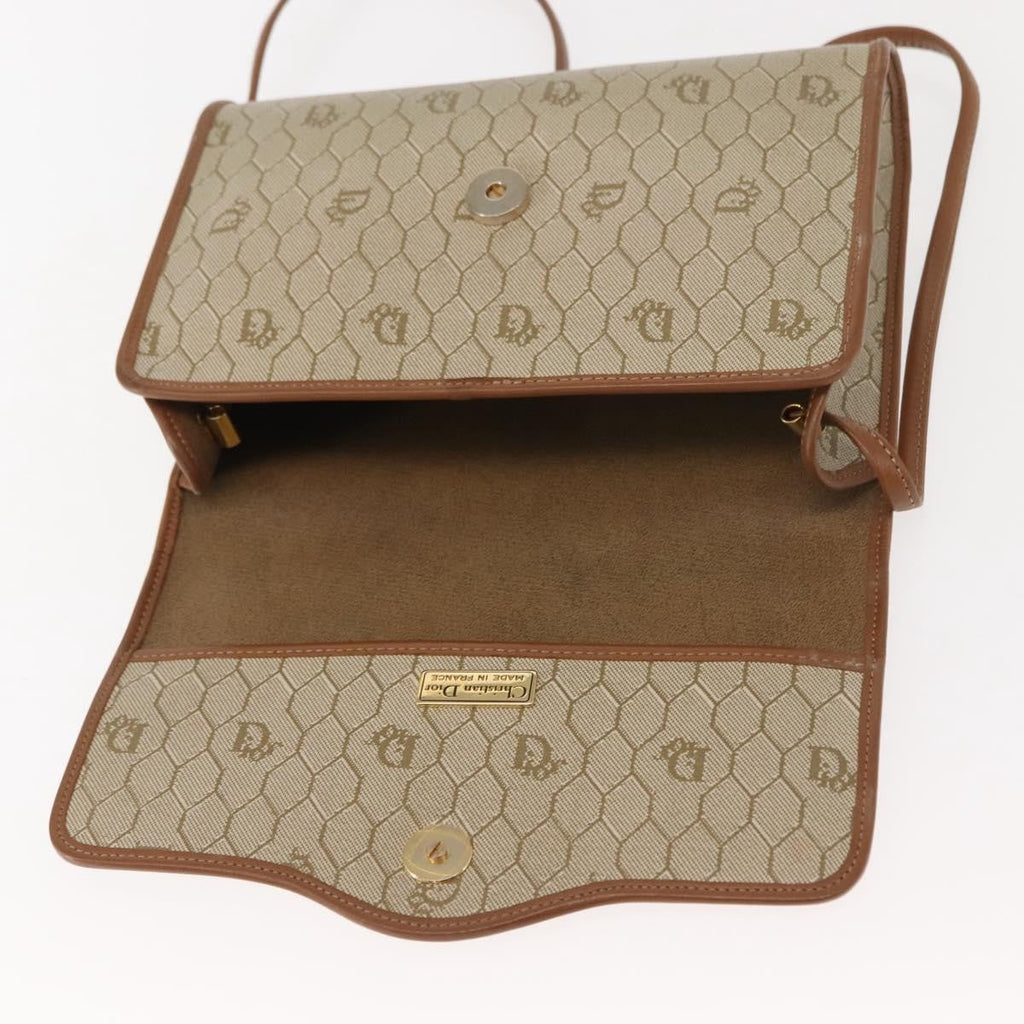 Christian Dior Vintage Honeycomb Flap Crossbody Bag Canvas And Leather Beige Canvas Shoulder Bag Bag (Pre-Owned)