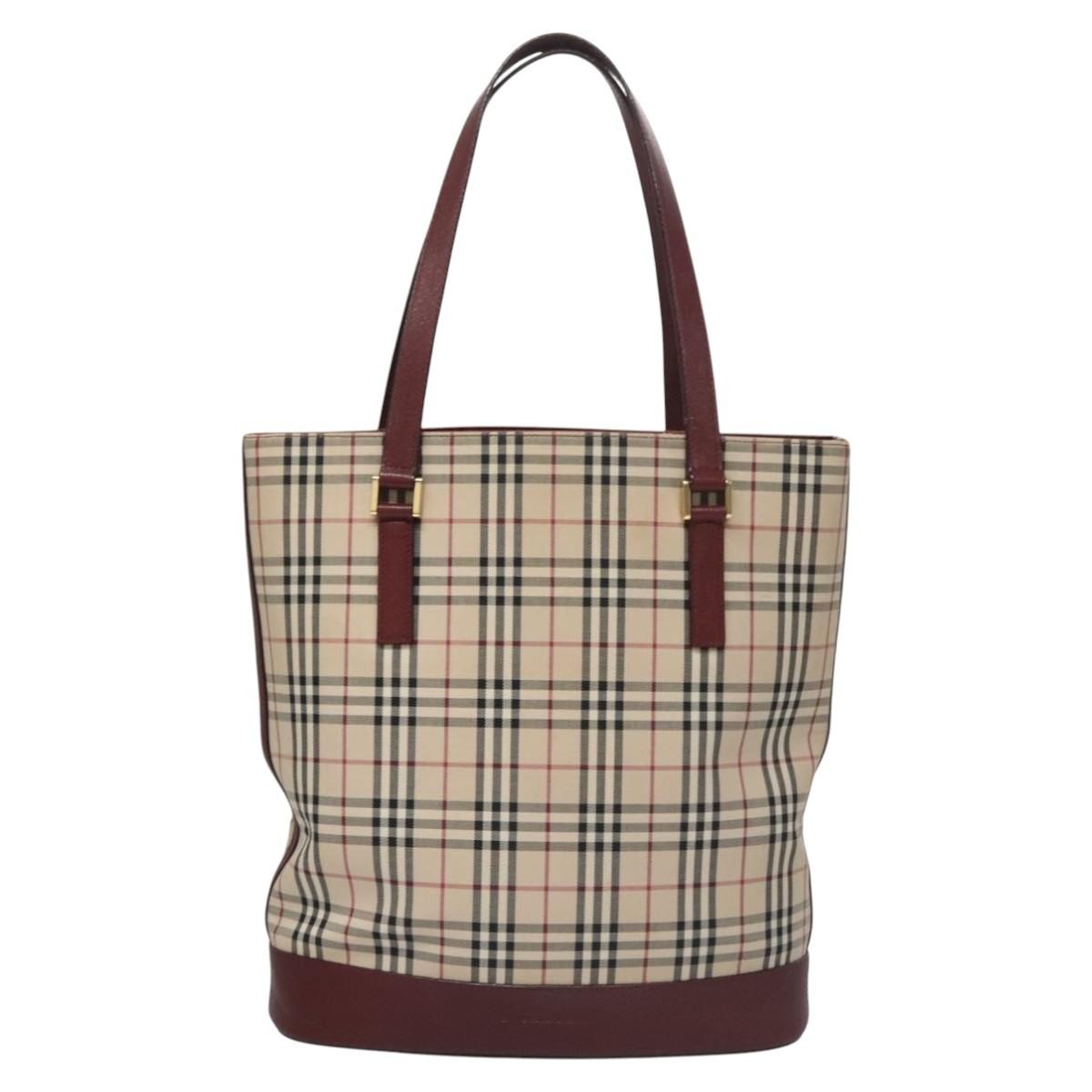 Burberry Nova Check Tote Canvas And Leather Beige Canvas Tote Bag