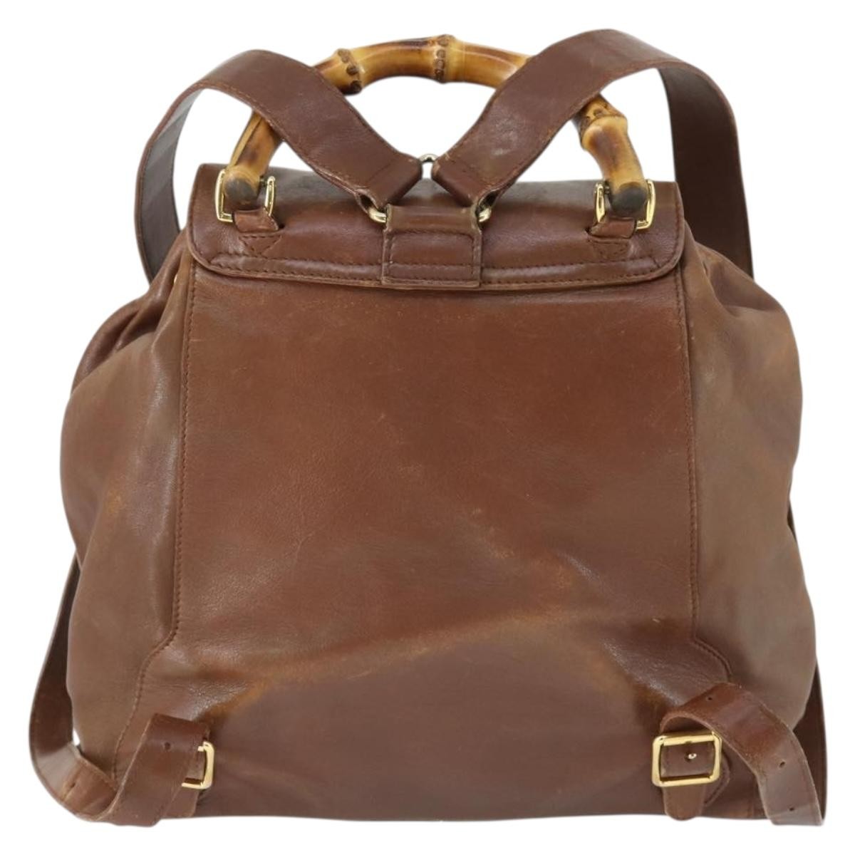 Gucci Vintage Bamboo Backpack Leather Brown Leather Backpack Bag (Pre-Owned)