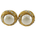 Chanel Vintage Round Clip-On Earrings Metal With Faux Pearl Gold Gold_Plated Earrings Jewelry