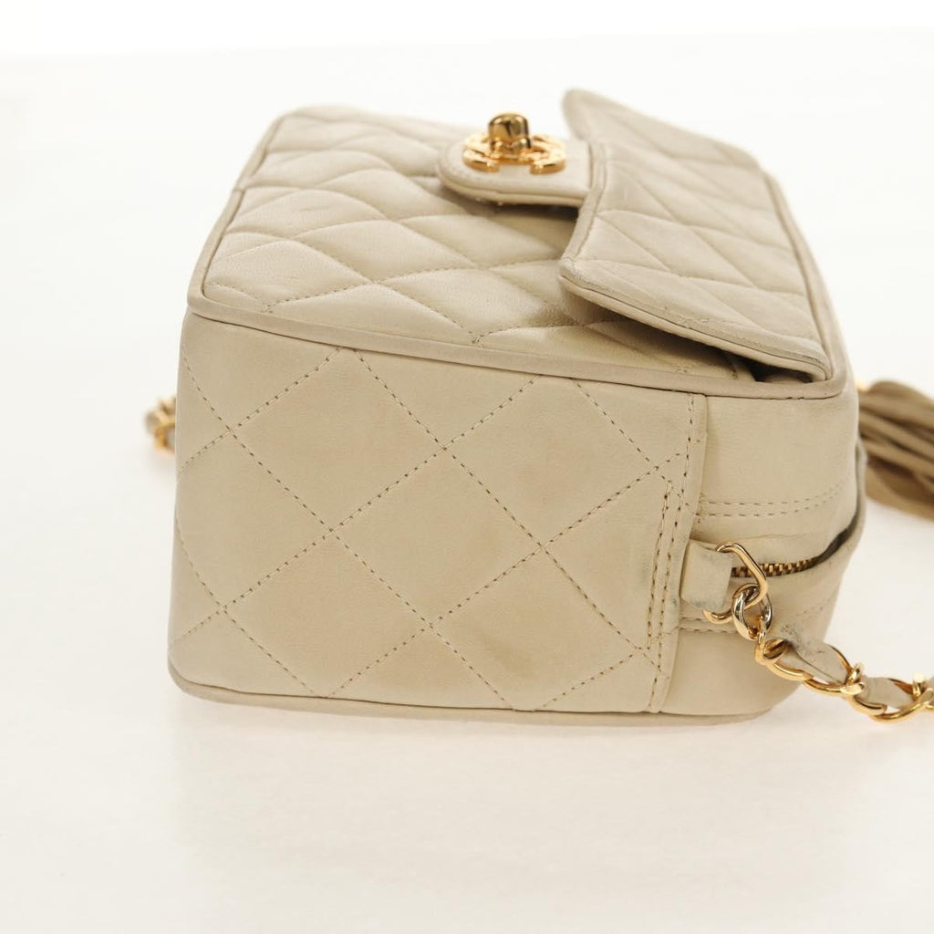 Chanel Chain Flap Shoulder Bag Quilted Lambskin Beige Leather Shoulder Bag Bag